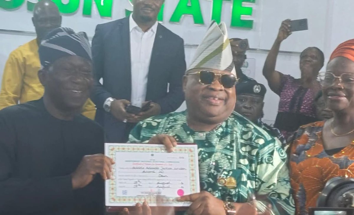 Governor Adeleke Receives Certificate of Return from INEC