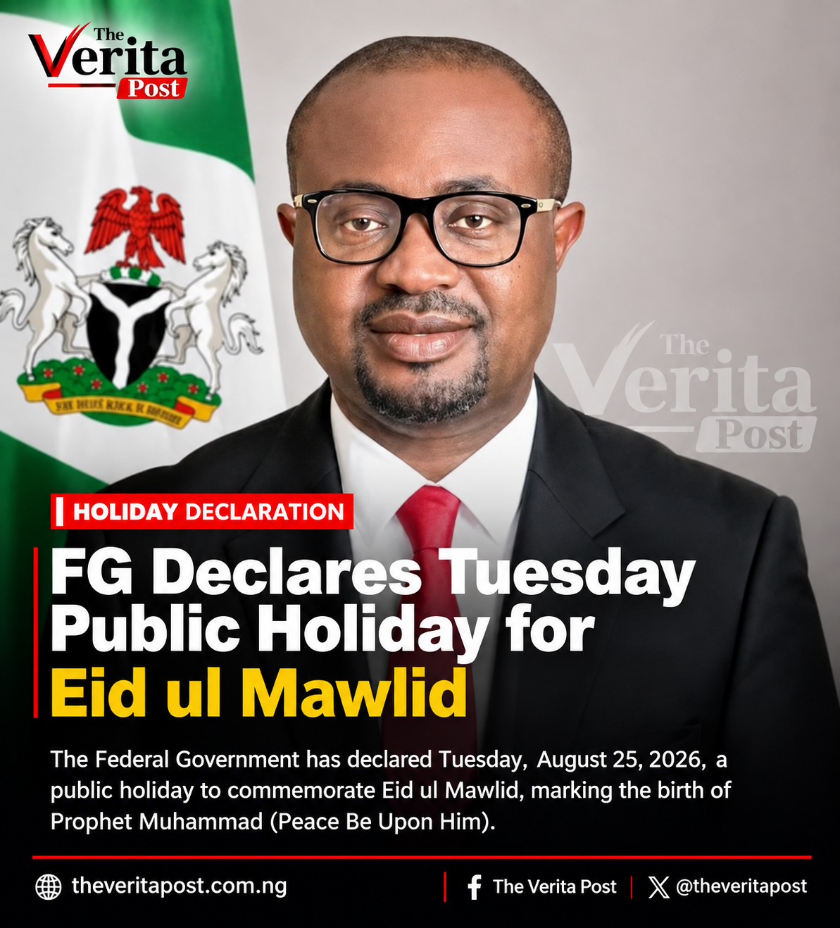 FG Declares Tuesday Public Holiday for Eid ul Mawlid